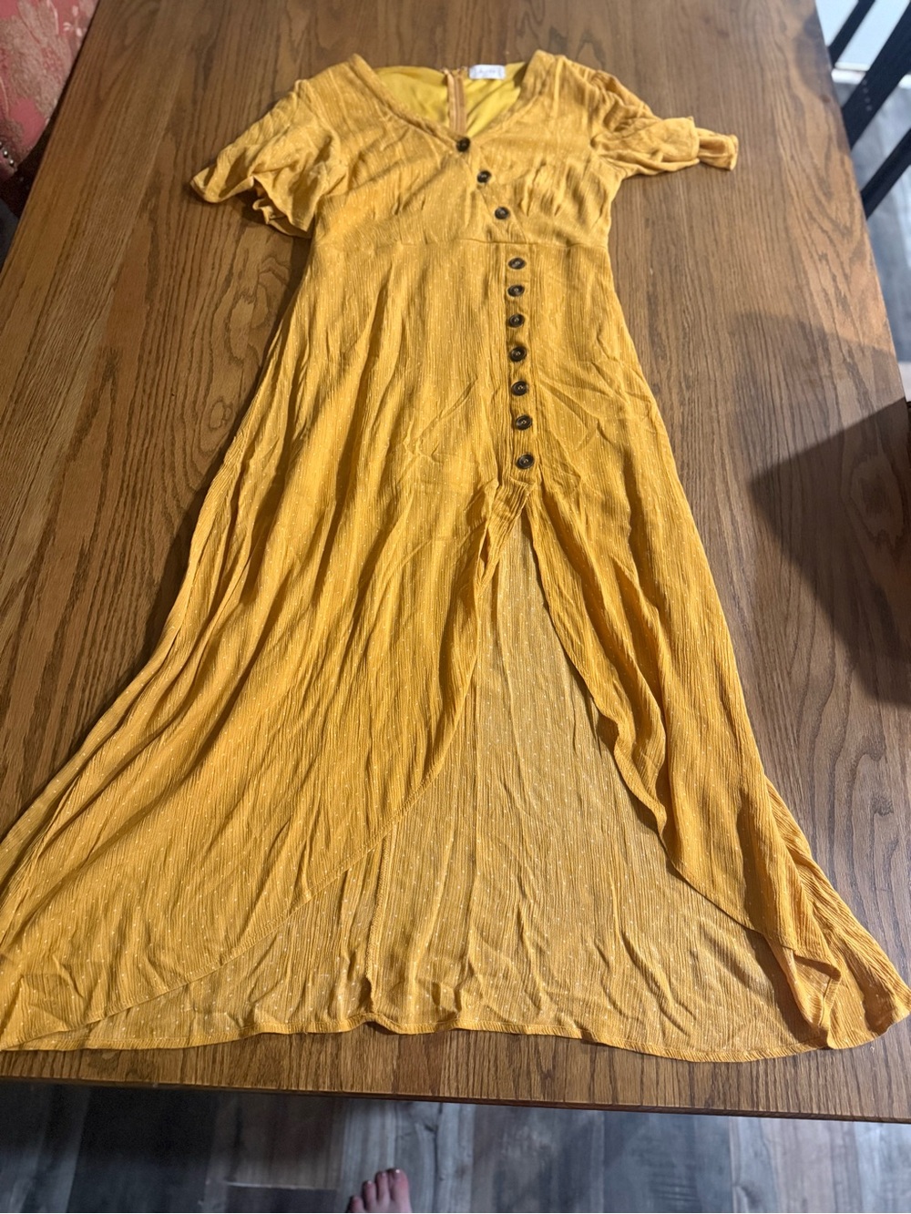 Altar'd State Mustard Yellow Button-Front Maxi Dress